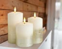 Set Of 3 USB Rechargeable LED Wax Gold Painted and White Flameless Candles With Remote Control WAX03