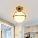 Antique Brass Semi Flush Mount Ceiling Light Frosted Glass Globe H3140