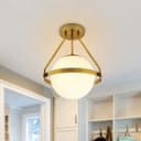 Antique Brass Semi Flush Mount Ceiling Light Frosted Glass Globe H3141