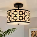 Frosted Glass Ceiling Light Flush Mount Drum Lamp Shade Black Chequered