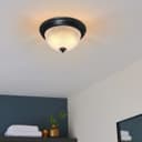 Flush Fitting Black Ceiling Light Frosted Glass Dome Shade Metal Surround IP44 H3110