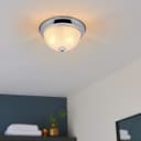 Flush Fitting Chrome Ceiling Light Frosted Glass Dome Shade Metal Surround IP44 H3111