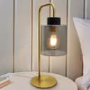 Modern Vintage Brass Table Lamp Smoke Grey Glass Shade T501