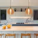 Modern Vintage Smoked Gold Ribbed Glass Globe Ceiling Pendant Lamp Shade K408