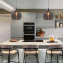 Modern Vintage Smoked Grey Ribbed Glass Globe Ceiling Pendant Lamp Shade K409