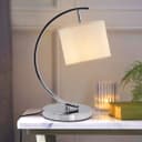 Modern Arched Chrome Table Lamp Fabric Lamp Shade Cream Drum T504