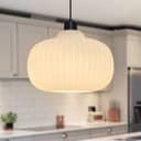 Oval Globe Ceiling Pendant Light Ribbed Opal Glass Lamp Shade K416