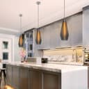 Retro Chrome Ceiling Pendant Light Ribbed Smoked Grey Glass Lamp Shade K421