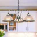 Vintage Ceiling 3 Light Brushed Chrome Pendant Light Ribbed Glass Lamp Shade K432