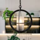 Industrial 3 Ring Ceiling Pendant Light Black Metal Chain Suspended Frosted Glass Lamp Shade K441