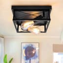 Industrial Black Ceiling Light Square 2 Light Box Lantern Flush Mounted K438