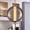 LED Globe Ceiling Pendant Light Smoked Grey Glass Lamp Shade Chrome Holder K437