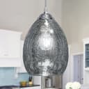 Retro Chrome Ceiling Pendant Light Fixture Grey Cracked Glass Oval Lamp shade H3058