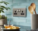Double Wall Socket Switched Gloss Brushed Chrome 2 Gang Screwless 13a Double Pole N406DME