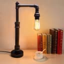 Vintage Industrial Water Pipe Table Lamp Copper Rustic Bedside Desk Lamp 