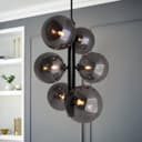  6 Cluster Smoked Grey Glass Globe Lamp Shades Black Ceiling Pendant Light K442