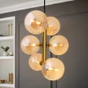6 Cluster Amber Glass Globe Lamp Shades Brass Ceiling Pendant Light K443
