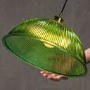 Vintage Green Ribbed Glass Brass Ceiling Pendant Light K446