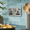 USB Double Socket With 2 USB Charger Port Brushed Chrome Plate Quick Charge PD20W N411820WDME