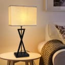 Modern Table Lamp Black Metal Tripod Base Linen Fabric Shade T518