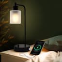 Modern Dimmable Table Lamp with Frosted Glass Shade Black Metal Base with USB Ports T519 