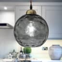 Vintage Globe Smoked Grey Ripple Glass Ceiling Pendant Lamp Glass H3005