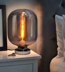 Large Smoke Grey Glass Oval Table Desk Lamp H3020 Retro Chrome Grey Glass 