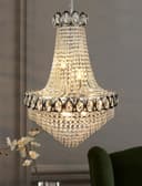 Large Ceiling Crystal Pendant Chandelier Suspended Chrome Frame Cascading Droplets H3033