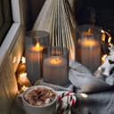 Set Of 3 USB Rechargeable LED Wax Smoked Grey Glass Flameless Candles With Remote Control