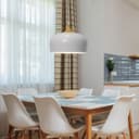 Nordic Modern Gloss White Ceiling Pendant Light Metal Lamp Shade Wood Effect Detail H3048