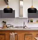 Nordic Modern Black Ceiling Pendant Light Metal Lamp Shade Wood Effect Detail H3024