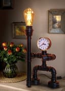 Vintage Industrial Water Pipe Table Lamp Real Clock H3104P with 4w ST58