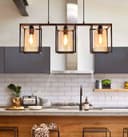 Modern Rectangular Ceiling Lantern Pendant Light Black Frame Clear Glass 3 Light H3051