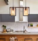 Modern Rectangular Ceiling Lantern Pendant Light Black Frame Clear Glass 2 Light H3052