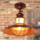 Industrial Rustic Copper Caged Flush Mount Ceiling Light H3105