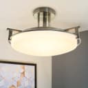 Industrial Brush Chrome Round Ceiling Light Semi Flush Mount Opal H3092