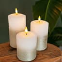 Set Of 3 USB Rechargeable LED Wax Gold Painted and White Flameless Candles With Remote Control WAX03