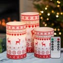 Set Of 3 USB Rechargeable LED Wax Christmas Reindeer Flameless Candles With Remote Control WAX04