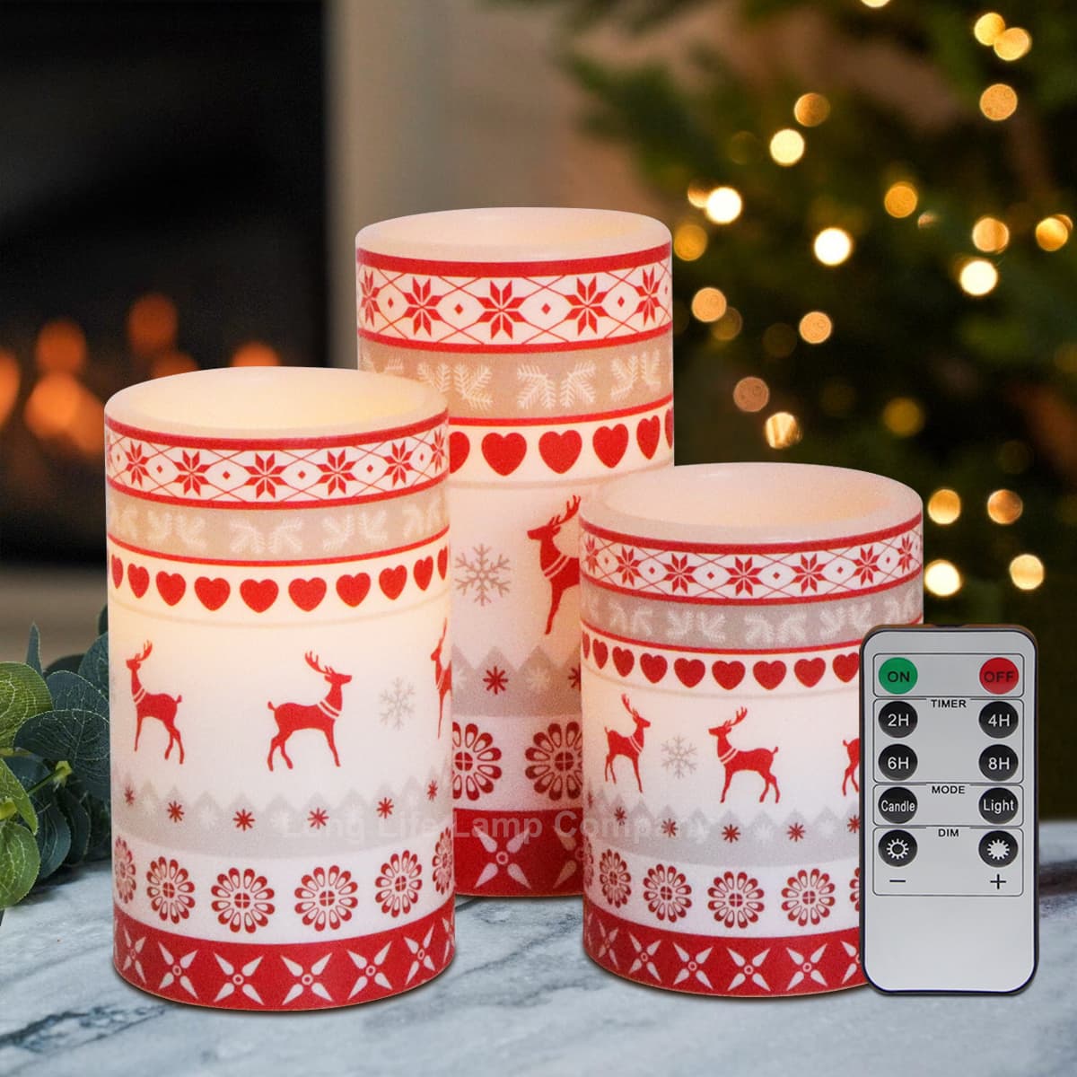 Set Of 3 USB Rechargeable LED Wax Christmas Reindeer Flameless Candles With Remote Control WAX04