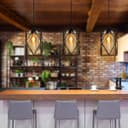 Modern Rectangular Black Metal Cage Amber Cylinder Glass Ceiling Pendant Light H3121