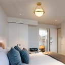 Antique Brass Semi Flush Mount Ceiling Light Frosted Glass Globe H3141