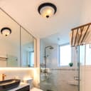 Flush Fitting Black Ceiling Light Frosted Glass Dome Shade Metal Surround IP44 H3110