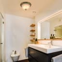 Flush Fitting Brass Ceiling Light Frosted Glass Dome Shade Metal Surround IP44 H3120