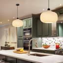 Oval Globe Ceiling Pendant Light Ribbed Opal Glass Lamp Shade K416