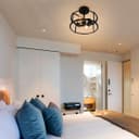 Industrial Black Ceiling Light Round 2 Light Drum Shade Lantern Semi Flush Mount K439 