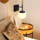 Modern Brass Wall Light Black Frosted Glass Globe Sconce H3125