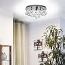 Modern Round Chandelier Ceiling Light Crystal Rain Droplet Reflective Silver Base 