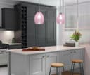 Retro Chrome Ceiling Pendant Light Fixture Pink Cracked Glass Oval Lamp Shade H3056