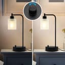 Modern Dimmable Table Lamp with Frosted Glass Shade Black Metal Base with USB Ports T519 