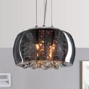 Modern Ceiling Crystal Droplet Pendant Light Smoked Grey GlassLamp Shade Drum H3010